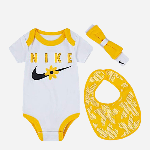 Letni komplet niemowlęcy (body + śliniak + opaska) dla noworodków Nike Mini Me 3Pc NN0760-Y1X 74 cm Biały (807421703875) - obraz 1