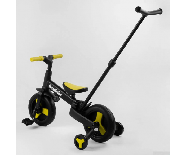 Дитячий велосипед трансформер Best Trike 58195 біло чорно жовтий беговел двоколісний триколісний велосипед каталка з батьківською ручкою - изображение 5