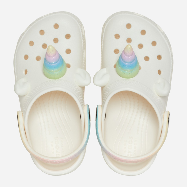 Дитячі крокси-сабо для дівчинки Crocs Classic Iam Rainbow Unicorn Clog T 209701-0WV 24-25 Молочні (196265543557) - зображення 4