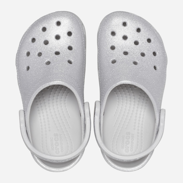 Дитячі крокси-сабо для дівчинки Crocs Classic Glitter Kids Clog T 206992-0IC 24-25 Серебристі (196265550463) - зображення 4