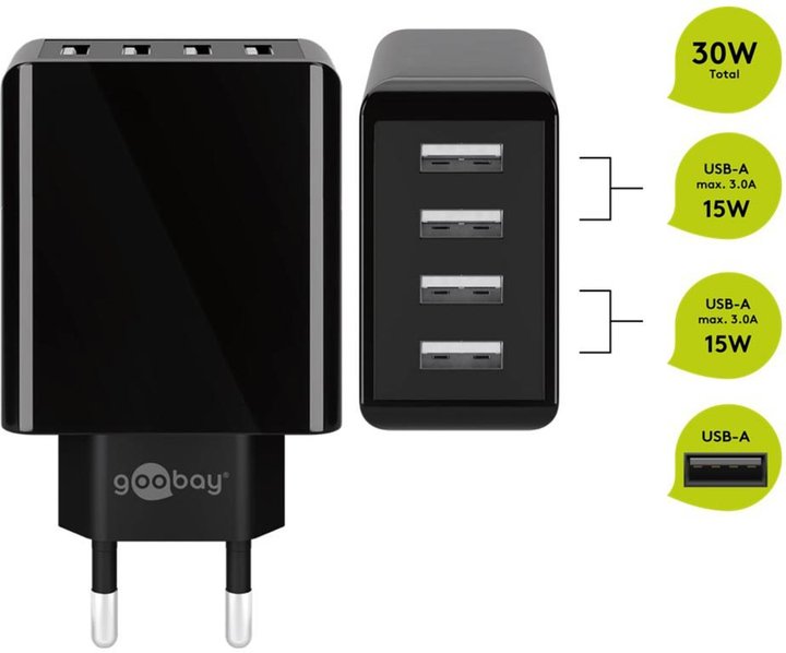 Ładowarka Goobay Pro 4-way USB charger 30W Black (4040849449536) - obraz 4