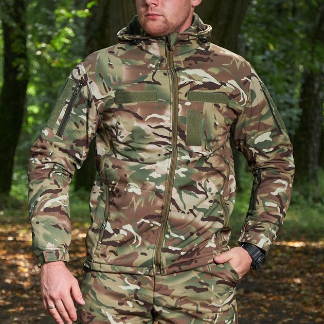 Демісезонна чоловіча Куртка Combat Softshell на флісі з Капюшоном та Липучками під шеврони мультикам розмір XL - зображення 1