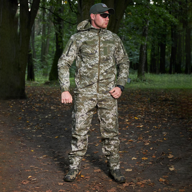 Чоловіча Куртка Combat Softshell на флісі з Капюшоном та Липучками під шеврони піксель розмір L - зображення 2