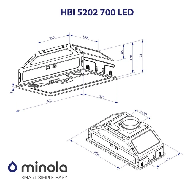 Бежевая кухонная вытяжка Minola HBI 5202 IV 700 LED, встраиваемая в шкаф, 700 куб.м., шириной 52 см - Фото 9 Бежевая кухонная вытяжка Minola HBI 5202 IV 700 LED, встраиваемая в шкаф, 700 куб.м., шириной 52 см - изображение 9