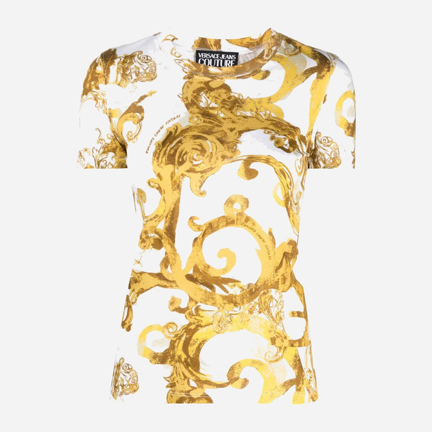 Футболка бавовняна жіноча Versace Jeans Couture vjc76hah6d8js287g03 XS Білий/Жовтий (8052019589054) - зображення 5