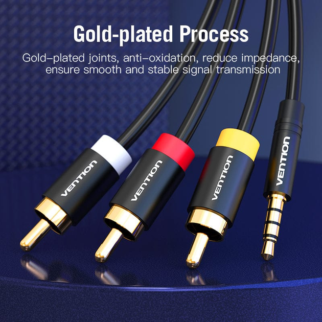 Кабель Vention AUX 3.5 mm M - 3xRCA M (Тюльпан), 1.5 m, Black (VAB-R07-B150) - изображение 4
