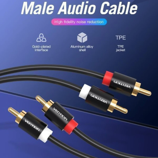 Кабель Vention 2RCA Male to 2RCA Male Audio Cable 1m, Black (VAB-R06-B100) - зображення 5