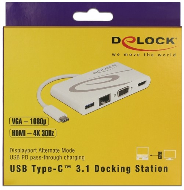 USB-хаб Delock USB-C на USB-A, USB-C (Power Delivery), HDMI, VGA, RJ-45 White (87731) - зображення 3