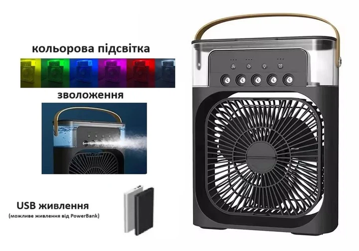 Портативний USB-вентилятор із режимом зволоження й охолодження (чорний) - зображення 5