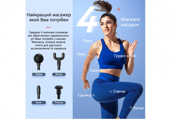 Массажный пистолет EasyFit Impact (портативный вибромассажер для тела с 4 насадками) - изображение 2
