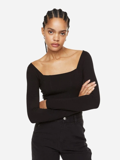 Боди-футболка женская H&M 1123802 M Черная (2000001526019) - Фото 3 Боди-футболка женская H&M 1123802 M Черная (2000001526019) - изображение 3