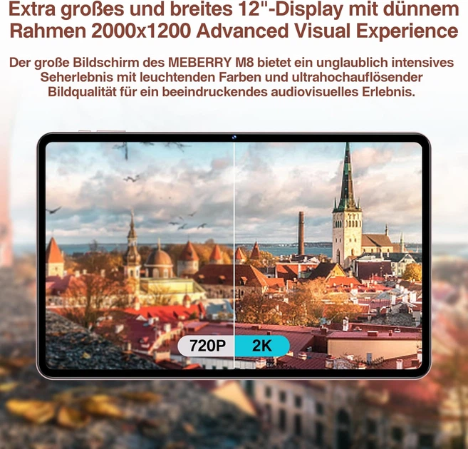 Планшет 12" 2K Meberry M8 16/128Gb 8 ядер Android 13 8000 mAh Розовый - изображение 4