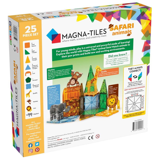 Магнітний конструктор Magna-Tiles Safari Animals 25 деталей (0631291209256) - зображення 1