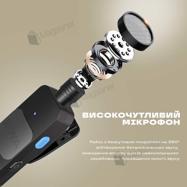 Професійний бездротовий мікрофон BY-V1 петличка з адаптером Lightning (2684) - зображення 4