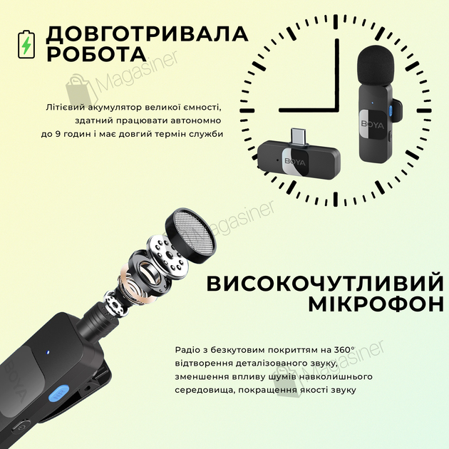 Профессиональный двойной петличный микрофон Boya BY-V2 с адаптером Lightning (2686) - Фото 3 Профессиональный двойной петличный микрофон Boya BY-V2 с адаптером Lightning (2686) - изображение 3