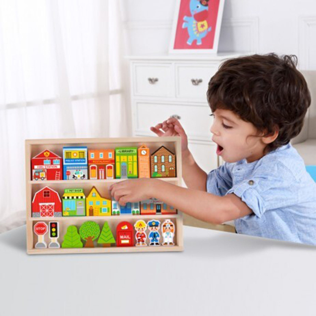 Zestaw do zabawy Tooky Toy Town Play in Wooden 21 elementow (6972633374381) - obraz 8