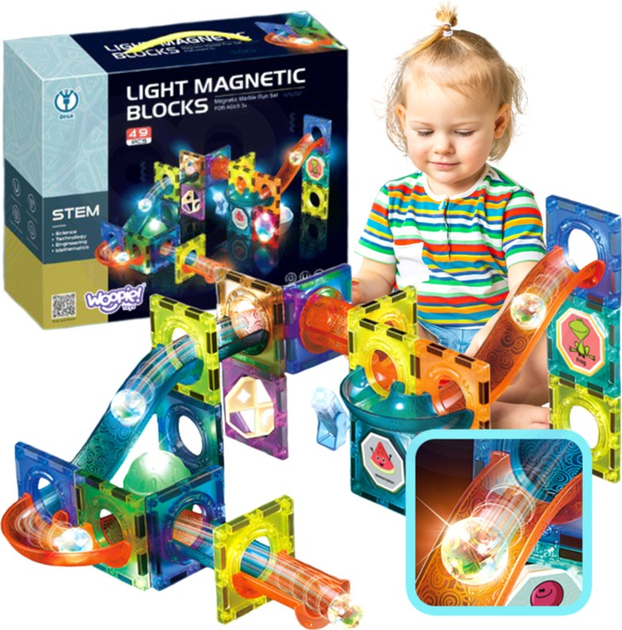 Магнітний конструктор Woopie Light Magnetic Blocks 49 деталей (5904326940017) - зображення 1