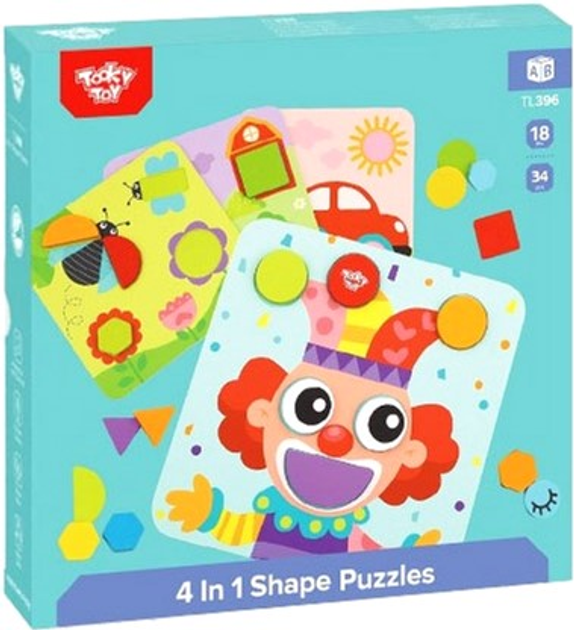 Пазл дерев'яний Tooky Toy Montessori 4 w 1 22.5 x 22.5 x 4.5 см 34 деталі (6970090041235) - зображення 1