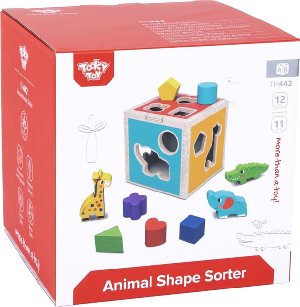 Sorter Tooky Toy Drewniana kostka Zwierzęta i figury geometryczne (6972633372776) - obraz 1