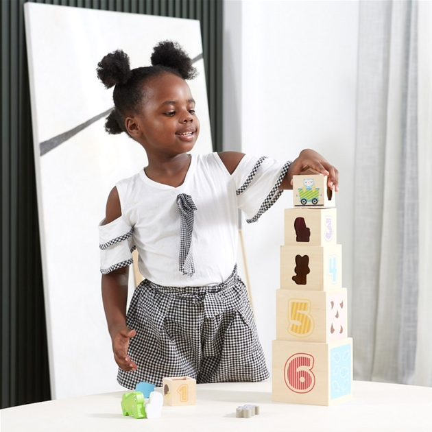 Піраміда Viga Montessori Nesting & Stacking Blocks Тварини (6971608445729) - зображення 7