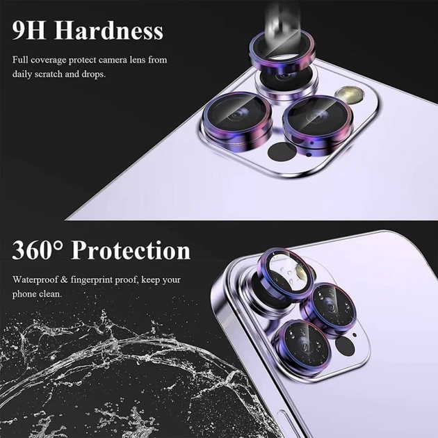 Защитное стекло Epik Metal Classic на камеру (в упак.) для Apple iPhone 13 Pro / 13 Pro Max Сиреневый / Rainbow - изображение 6