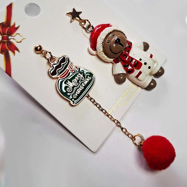 Серьги новогодние Анна Ясеницька "Merry Christmas", разноцветные, 7,8 см і 6,7 см - Фото 5 Серьги новогодние Анна Ясеницька "Merry Christmas", разноцветные, 7,8 см і 6,7 см - изображение 5