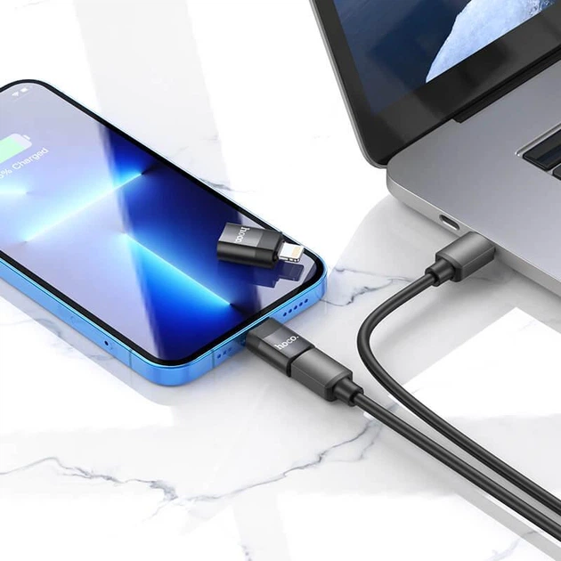 Адаптер Переходник для телефона планшета HOCO Lightning to Type-C female adapter UA17 |2A, USB2.0| Black - изображение 2