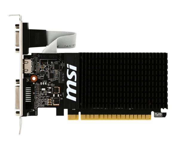 Відеокарта GeForce GT710, MSI, 2Gb GDDR3, 64-bit, VGA/DVI/HDMI, 954/1600MHz, Silent (GT 710 2GD3H LP) - изображение 2
