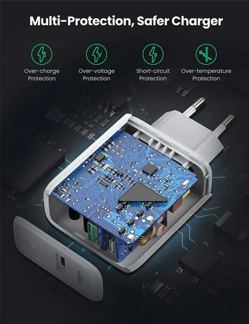 Мережевий зарядний пристрій Ugreen CD170 36 W USB + Type-C Charger White (UGR-60468) - зображення 6