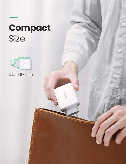 Мережевий зарядний пристрій Ugreen CD170 36 W USB + Type-C Charger White (UGR-60468) - зображення 7