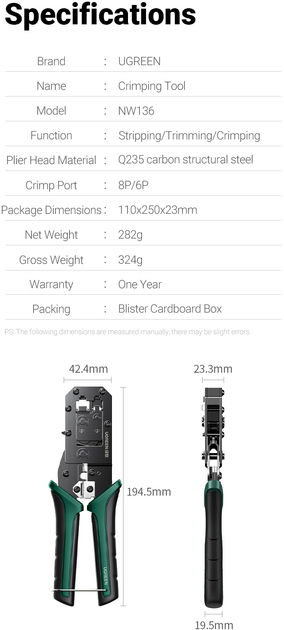 Обтискні кліщі Ugreen NW136 Multifunctional Clamp Green (6957303876839) - зображення 2