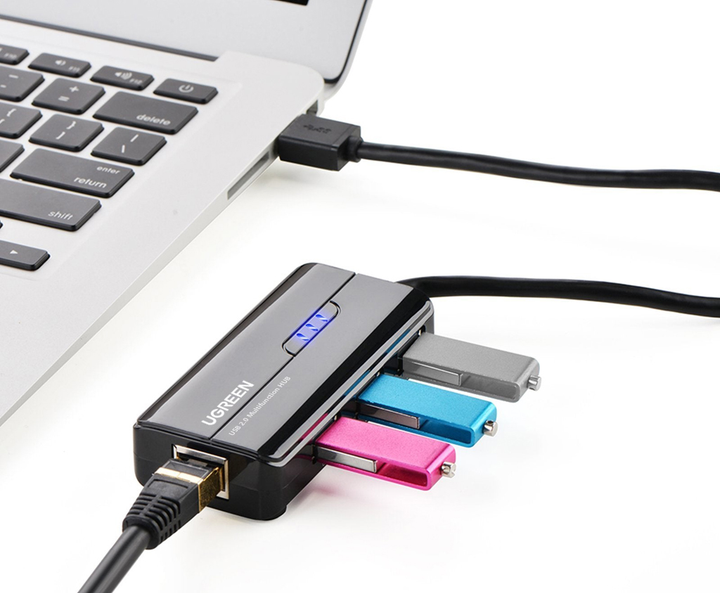 Hub USB Ugreen USB 3.0 Typ A-3xUSB 2.0 + RJ45 1000M Ethernet Czarny (6957303822645) - obraz 5