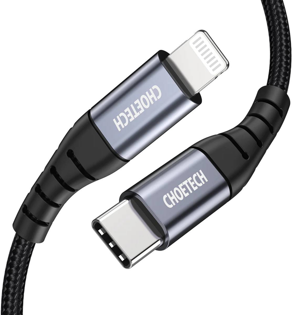 Kabel CHOETECH USB Type-C na Lightning 3 m w oplocie Czarny (6971824975925) - obraz 2