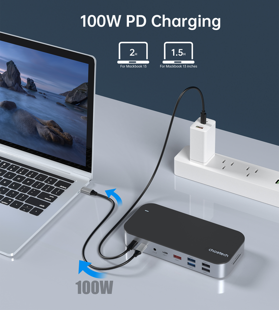 Stacja dokująca CHOETECH USB-C 15 w 1 HDMI/DP/VGA/LAN/PD/CR/USB-A/USB-C/AUX (HUB-M52-GY) - obraz 8