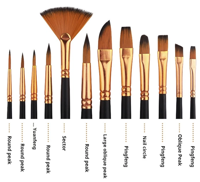 Набір з 12 шт. пензлів для бодіарту Artist Brushes чорний - Фото 2 Набір з 12 шт. пензлів для бодіарту Artist Brushes чорний - зображення 2