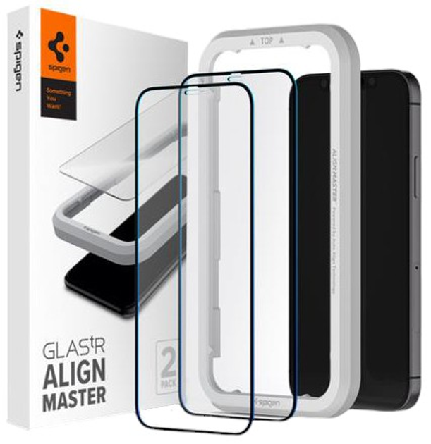 Захисне скло Spigen tR ALM FC 2Pack для Apple iPhone 12/12 Pro Black (AGL01802) - зображення 1