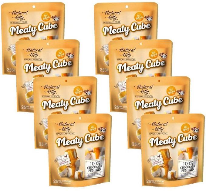 Opakowanie mokrej karmy Pettric Natural Kitty Meaty Cube z kurczakiem i dynią 8 x 60 g (4712937602283) - obraz 2