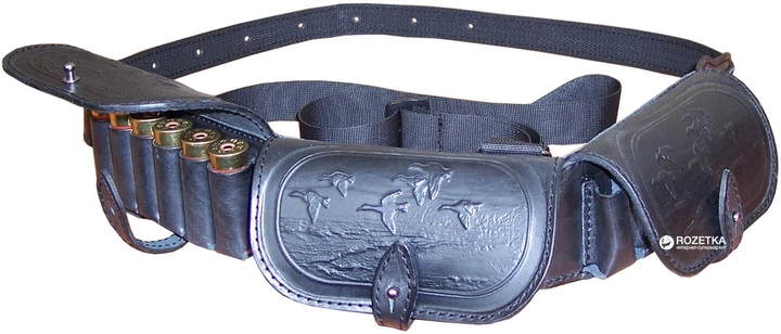 Патронташ кожаный Медан однорядный с тиснением 12 калибр х 18 патронов (2000) - изображение 1