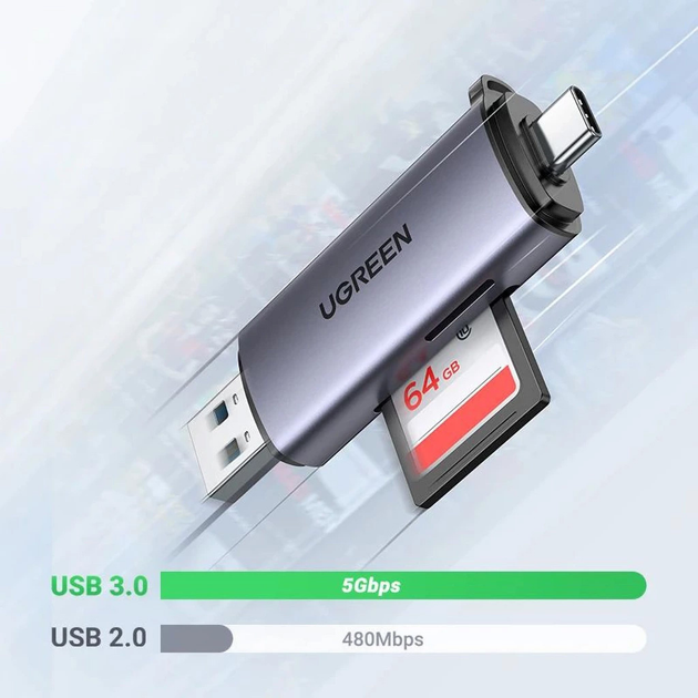Czytnik kart Ugreen USB 3.0 SD / micro SD USB-C Grey (6957303857067) - obraz 4