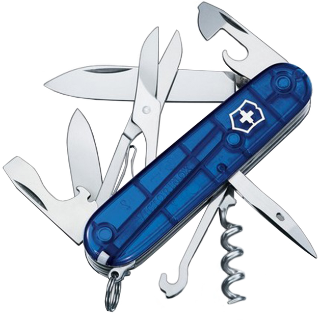 Ніж складаний, мультитул Victorinox Climber (91мм, 14 функцій), синій прозр. 1.3703.Т2 - зображення 1