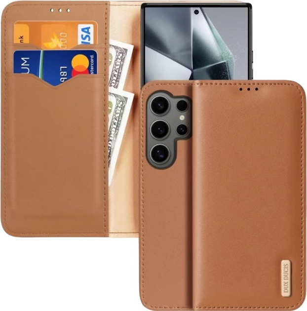 Etui z klapką Dux Ducis Hivo blokadą RFID do Samsung Galaxy S24 Ultra Brown (6934913021859) - obraz 1