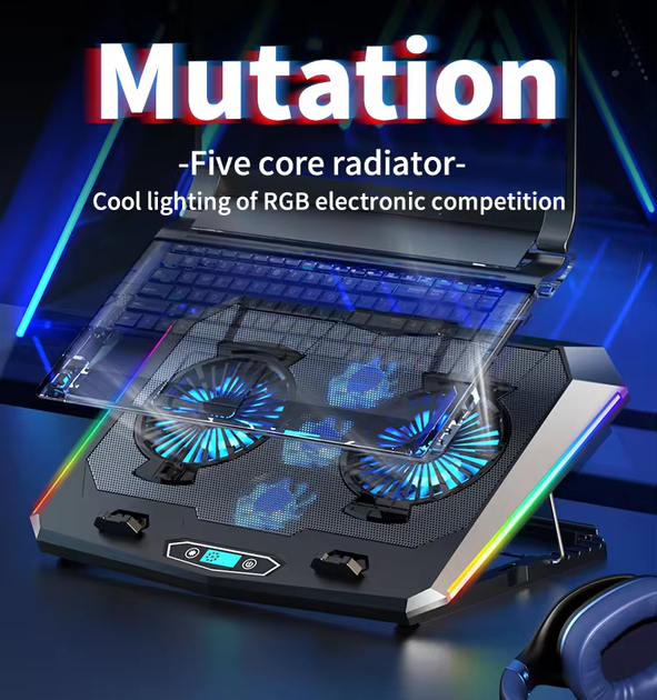 Підставка для ноутбука з охолодженням VHG D10 з RGB-підсвічуванням Laptop Cooling Pad, Black - изображение 5