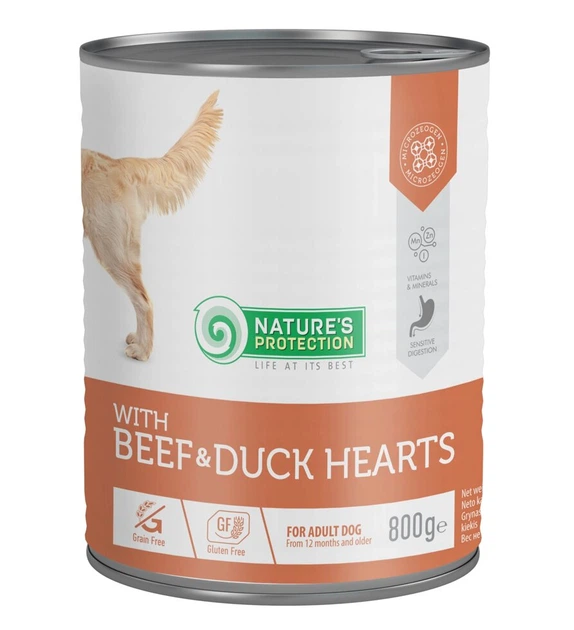 Вологий корм для дорослих собак з яловичиною та качиним серцем Nature's Protection with Beef & Duck Hearts 800 г - Фото 2 Вологий корм для дорослих собак з яловичиною та качиним серцем Nature's Protection with Beef & Duck Hearts 800 г - изображение 2