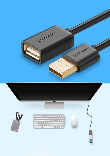 Кабель-подовжувач Ugreen USB Type-A to Type-A 2 m Black (6957303813162) - зображення 3