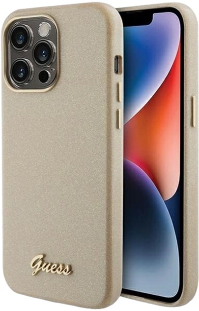 Etui Guess Glitter Glossy Script do iPhone 15 Pro Light Gold (3666339155506) - obraz 4