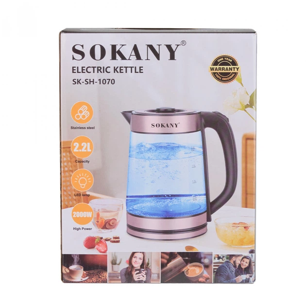 Электрочайник стеклянный Sokany SK-SH-1070 бесшумный с подсветкой 2,2л - изображение 3