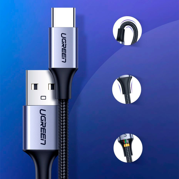 Кабель Ugreen US288 USB-A to USB Type-C QC3.0 0.5 m Black (6957303804382) - зображення 4