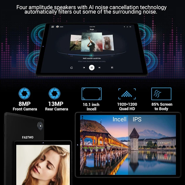 Планшет 10.1" Full HD FASTWD M820 12+24/128GB 4G 2-SIM 8 ядер Android 14 8000 mAh Black Б/В - зображення 3