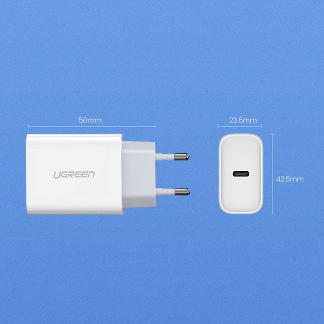 Ładowarka sieciowa Ugreen USB-C PD 3.0 QC 4.0 20 W White (6957303804610) - obraz 3
