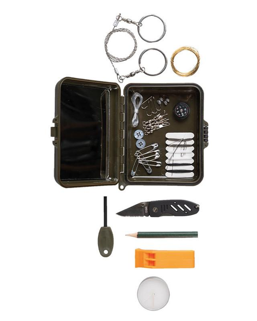 Набір для виживання Mil-Tec у герметичному боксі Survival Kit Box 12 х 10 х 3,5 см (opt-M-T-4462) - зображення 1